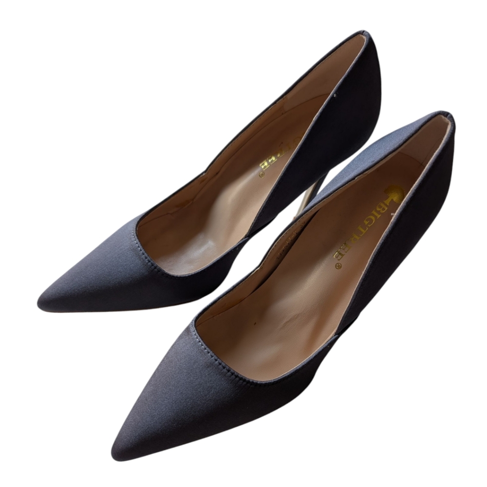 Consigned - NEW BigTree Elegant Dark Grey Pointed Toe Heels